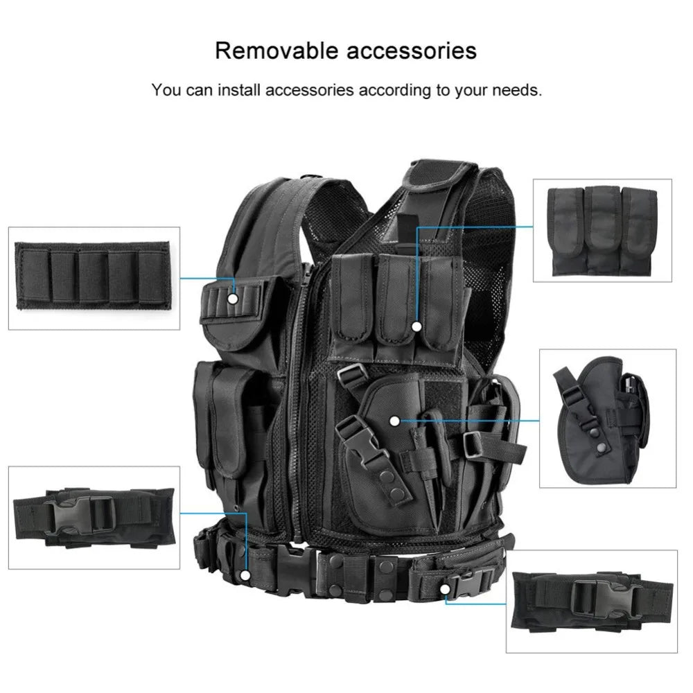 Breathable Molle Tactical Vest Bodyguard Combat Armor Vest Security Guard Hunting Outdoor CS Game Airsoft Training Battle Jacket