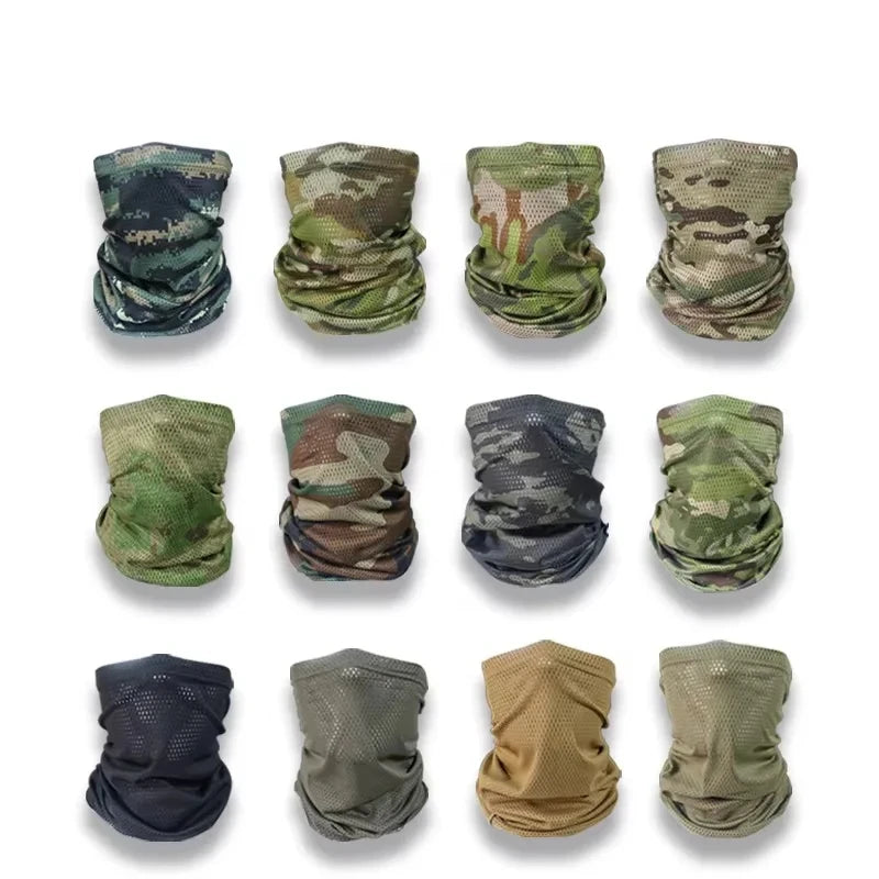 Tactical Camouflage Lightweight Mesh Fabric Sunscreen Mask Scarf Outdoor Sports Breathable Riding Sun Protection Quick Dry