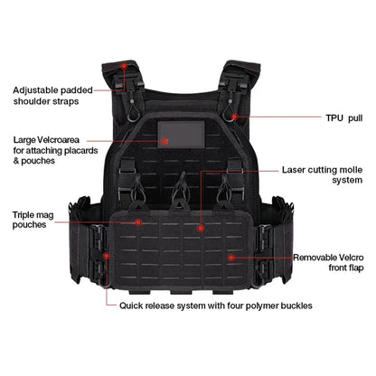 Lightweight 6094 Tactical Vest - Quick-Detach MOLLE System, 1000D Nylon Military/LE/Survival Combat Gear