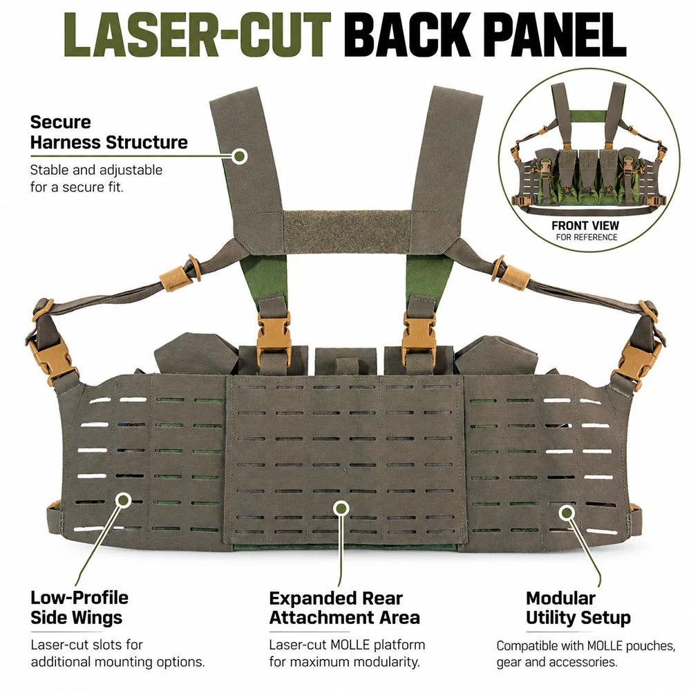 Tactical Modular Chest Rig Laser Cut MOLLE Quick Release Vest with Magazine Pouches for Airsoft Paintball Training Wargame