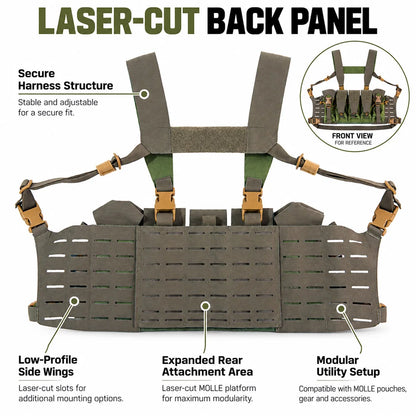 Tactical Modular Chest Rig Laser Cut MOLLE Quick Release Vest with Magazine Pouches for Airsoft Paintball Training Wargame