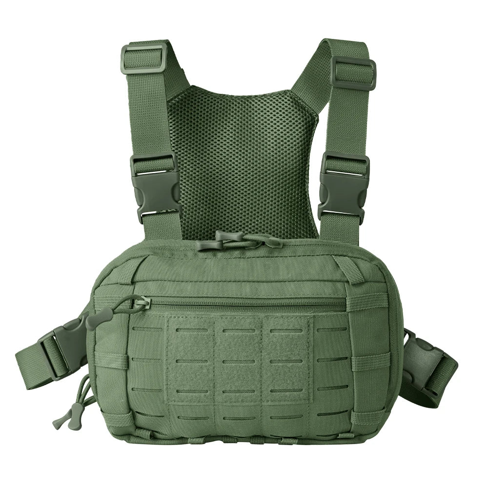 Tactical Chest Pack with Gun Holster EDC Chest Bag Utility Molle Chest Rig Pouch with Compartment Adjustable Strap Outdoor Bag