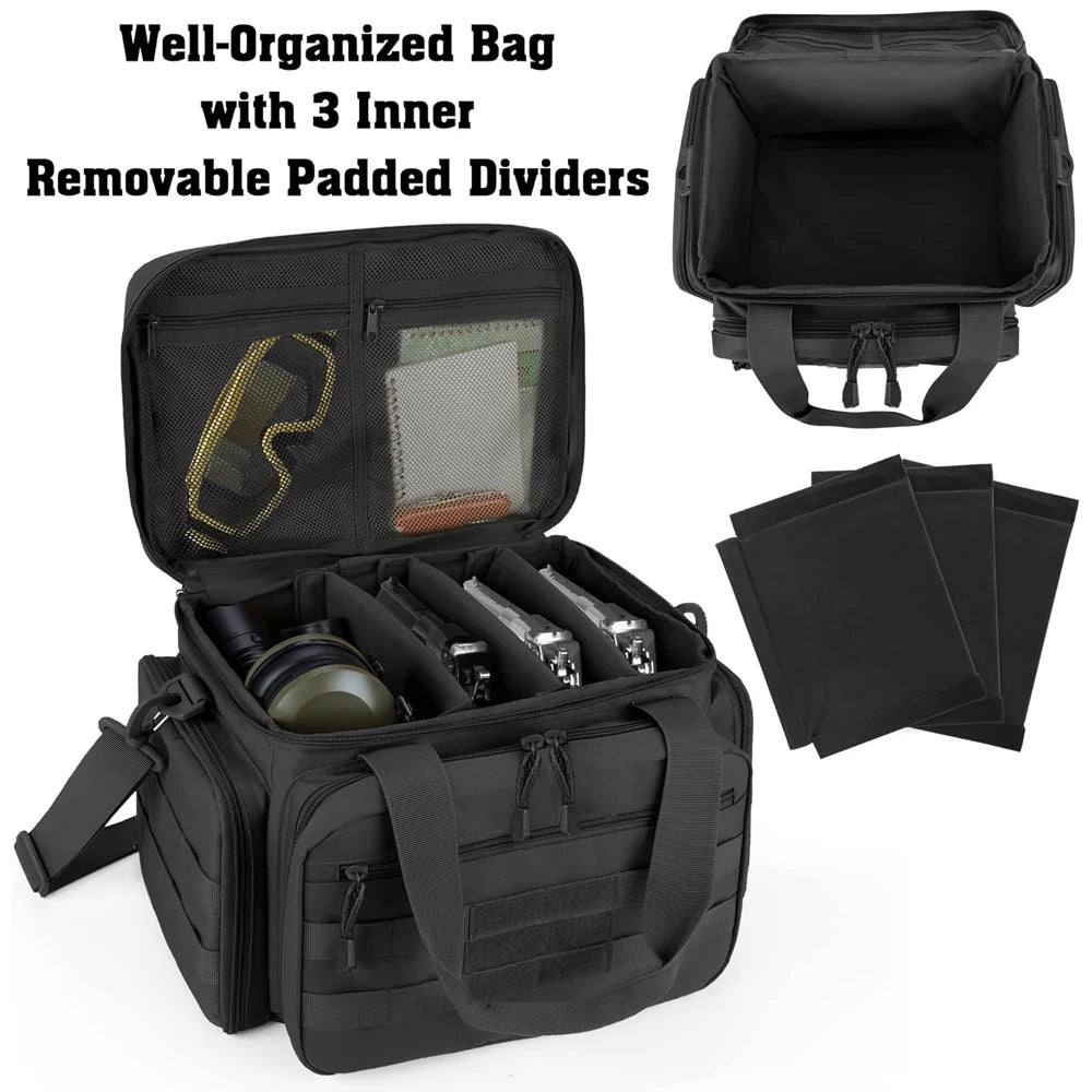 Tactical Pistol Range Bag Gun Storage Pouch for 4 Handguns Gun Carrying Pouch with 6 Magazine Slots Hunting Shooting Range Bag