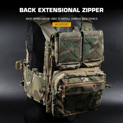 Wosport LV-119 Tactical Vest Cordura Plate Carrier 6 Quick Access Pouches 2.5 Inch Buckle Rear Zipper for Airsoft Outdoor Games