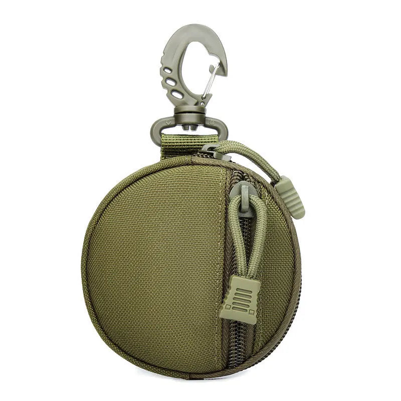 1000D Tactical Mini Round MOLLE EDC Pouch Zipper Utility Bag with Carabiner Clip for Earbuds Keys Coins and Outdoor Use