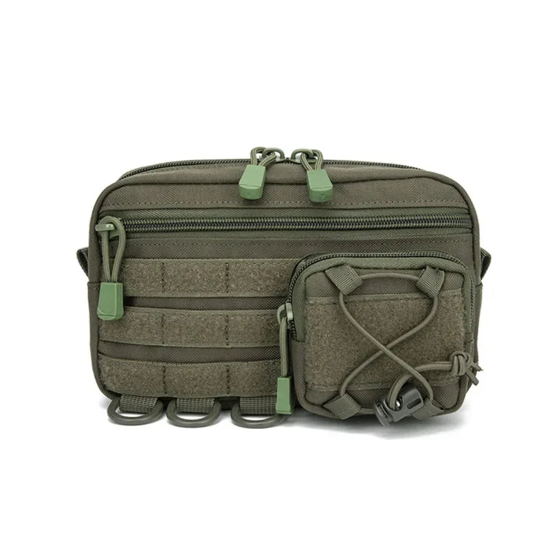 MOLLE Horizontal Admin Pouch EDC Utility Organizer Bag with Front Drawstring Pocket for Hiking Camping Travel