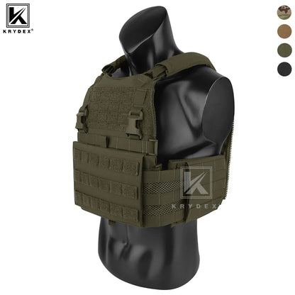 KRYDEX Tactical Modular Men's Vest MOLLE Heavy Duty SCARAB Plate Carrier Vest With Side Pouch For Airsoft Paintball Hunting