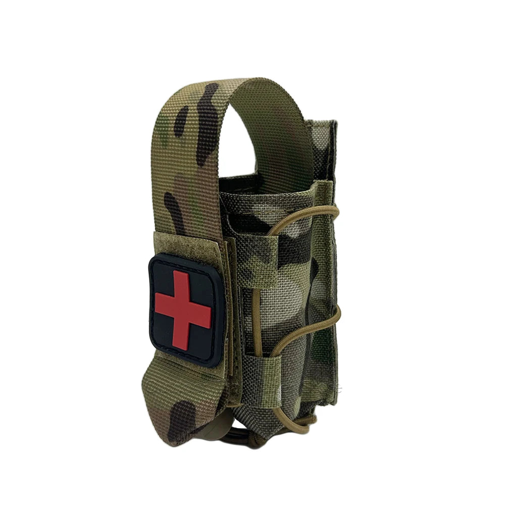 MOLLE Tourniquet Holder IFAK TQ Holder Tactical Medical Pouch Holster First Aid Kit Cross Patch/Bungee Cord EMT EMS