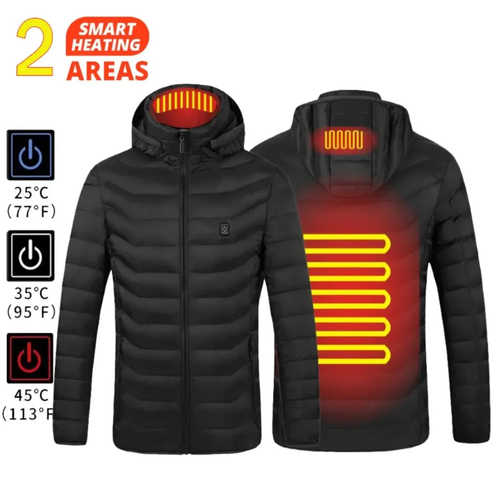 Winter Heated Jacket for Skiing & Hiking, Men Women USB Thermal Coat with 21 Heating Areas, Washed Cotton Camping Gear