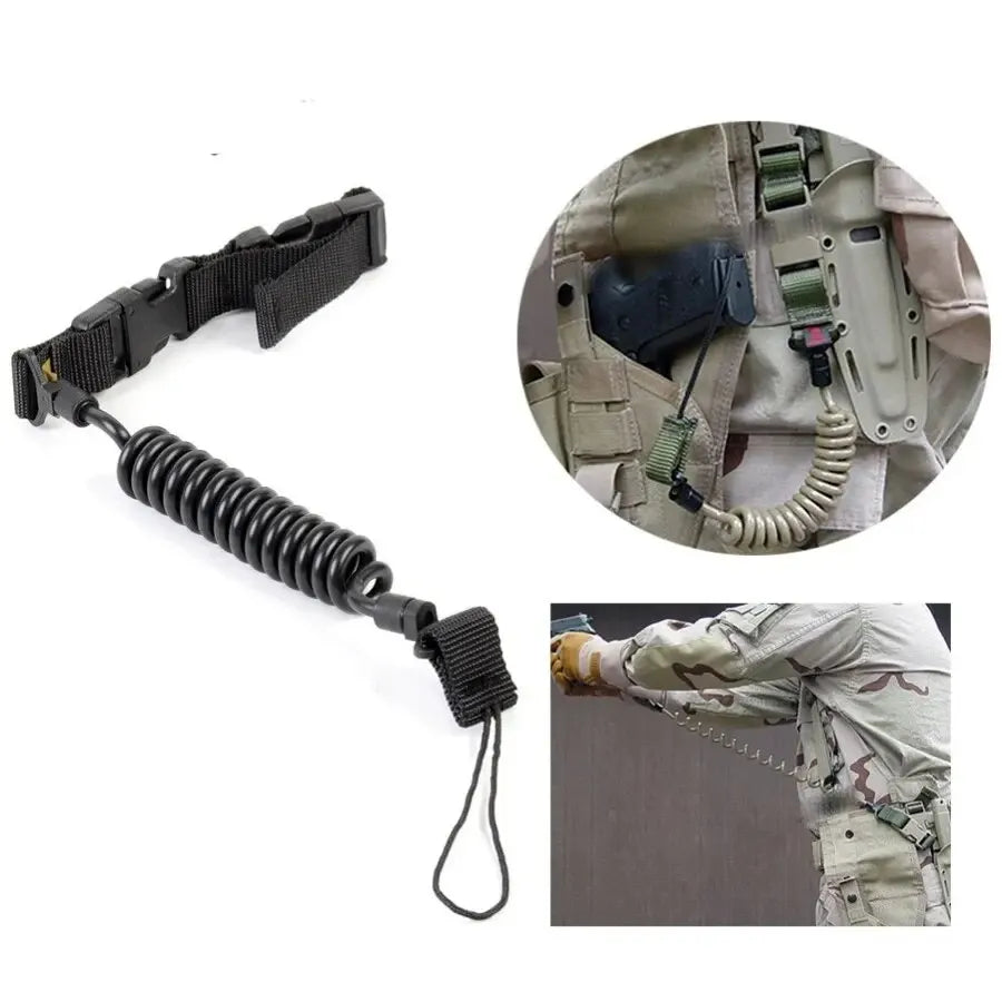 3PCS Tactical Anti-lost Elastic Lanyard Rope Spring Safety Strap Rope For Key Ring Chain Flashlight Hunting Accessories