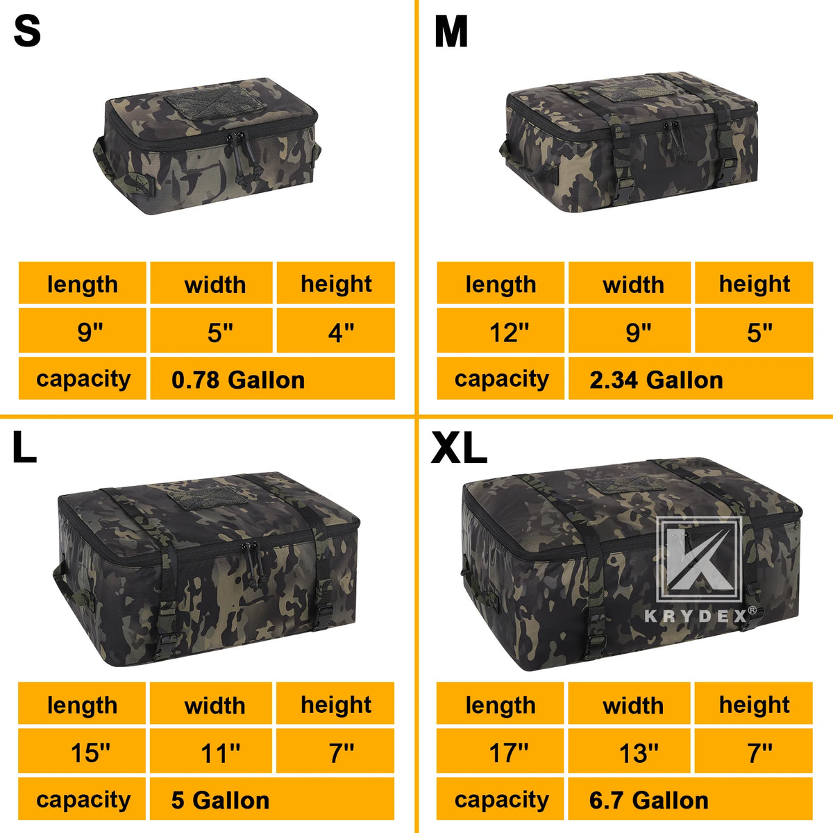 KRYDEX Tactical Travel Packing Organizer Pouch 70D Nylon Packing Cubes Waterproof Luggage Bags YKK Zipper 4pcs set