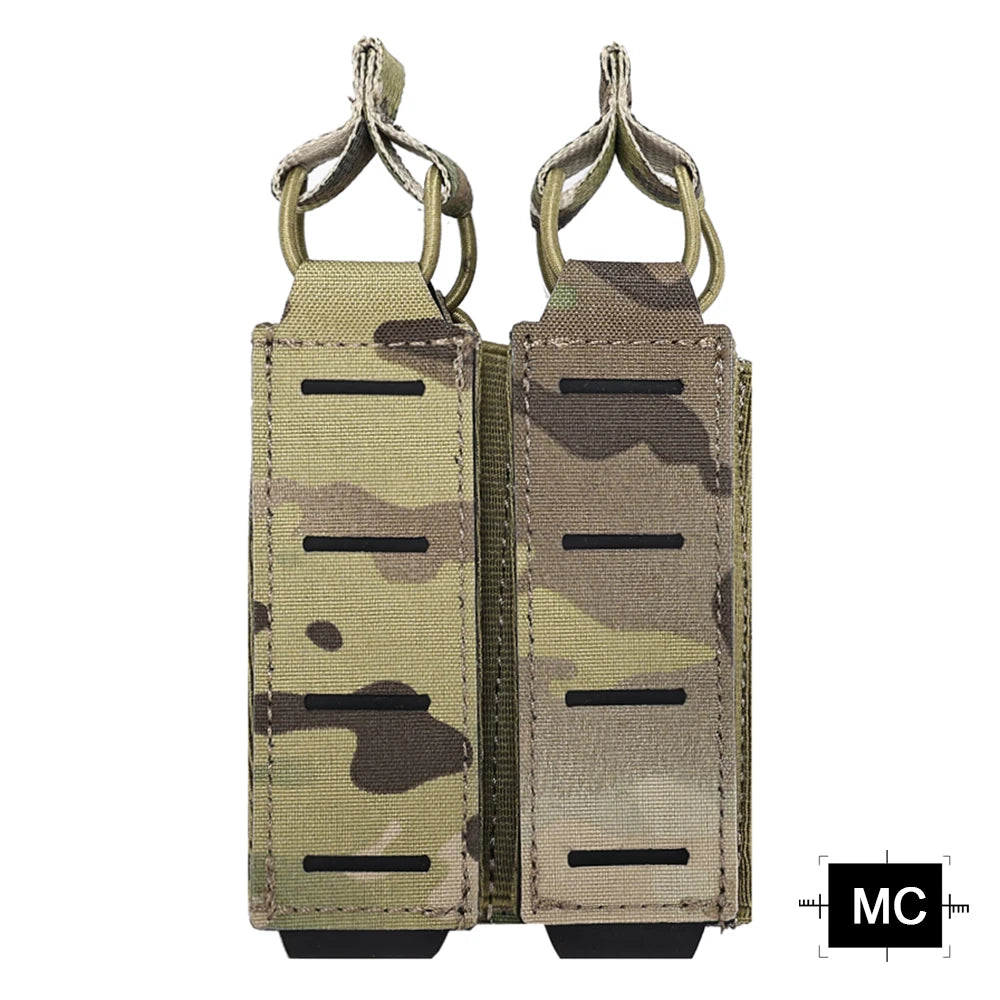 Tactical Double Pistol MAG Pouch 9mm Magazine Holder For Belt MOLLE Laser Cut Elastic Bungee Cord Retention Hunting