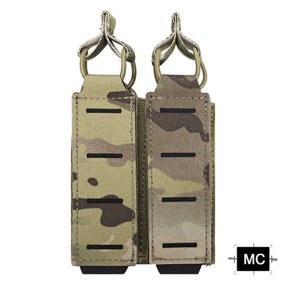 Tactical Double Pistol MAG Pouch 9mm Magazine Holder For Belt MOLLE Laser Cut Elastic Bungee Cord Retention Hunting