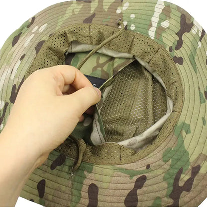 Camo Outdoor Enthusiasts Square Pocket Bonnie Cap Outdoor Bucket Benny Hats Fishing Hiking Outdoor Sun Caps