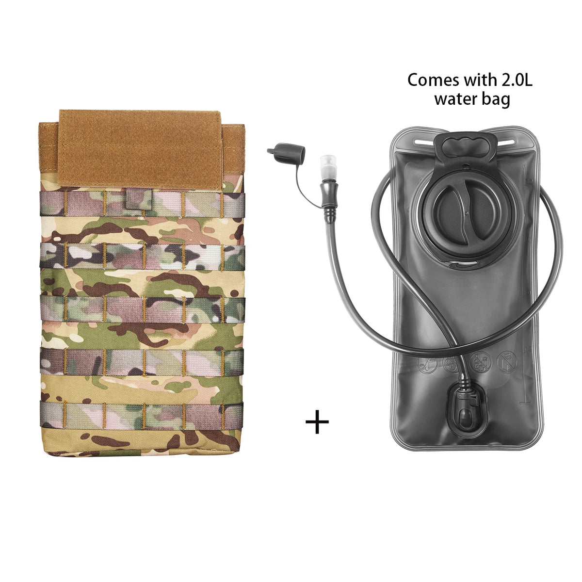 MOLLE Expansion System Accessories Water Bag Pack+2.0L Soft Water Bag Set Large Diameter Rotary Cap Bite Drinking Pipe
