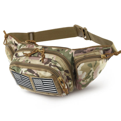 Multi pocket waist bag with adjustable waistband, breathable back, and Magic Sticky for hiking and hunting trips