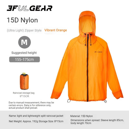 3F UL GEAR Lightweight Split Raincoat with Hooded Outdoor Rain Pants Hiking Sleeve Style Poncho Waterproof Women/Men 15D Nylon