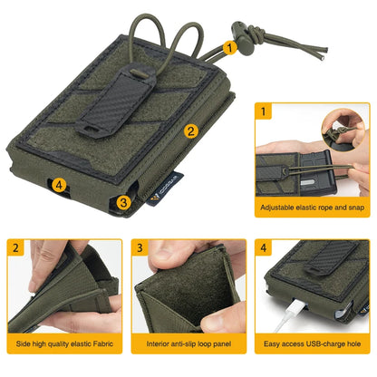 IDOGEAR TGS Tactical Universal Phone Pouch MOLLE 5.56 Mag Holder Adjustable Elastic Anti-slip Interior Charging Hole 3588