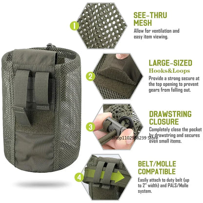 Tactical MOLLE Dump Pouch – Roll-Up Drawstring Magazine Utility Bag Folding Waist Bag with Mesh EDC Pocket for Hunting, Shooting