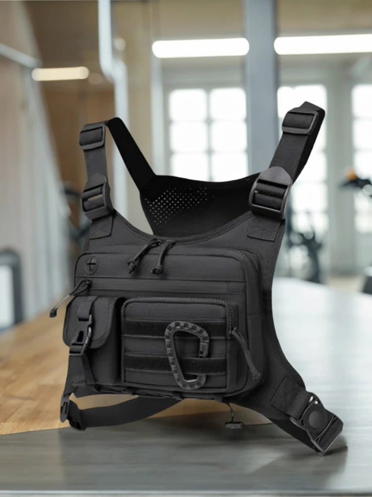 Outdoor Multifunctional Vest Chest Bag Large Capacity Nylon Hunt Vest Bag Adjustable Strap Travel Commute Sports Backpack