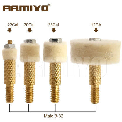 Armiyo .22/.30/.38Cal 12GA Wool Felt Pad 1m Spring Cable Male Thread 8-32 to M2.5 With Nut Hose Pipeline Cleaning Brush Hunting