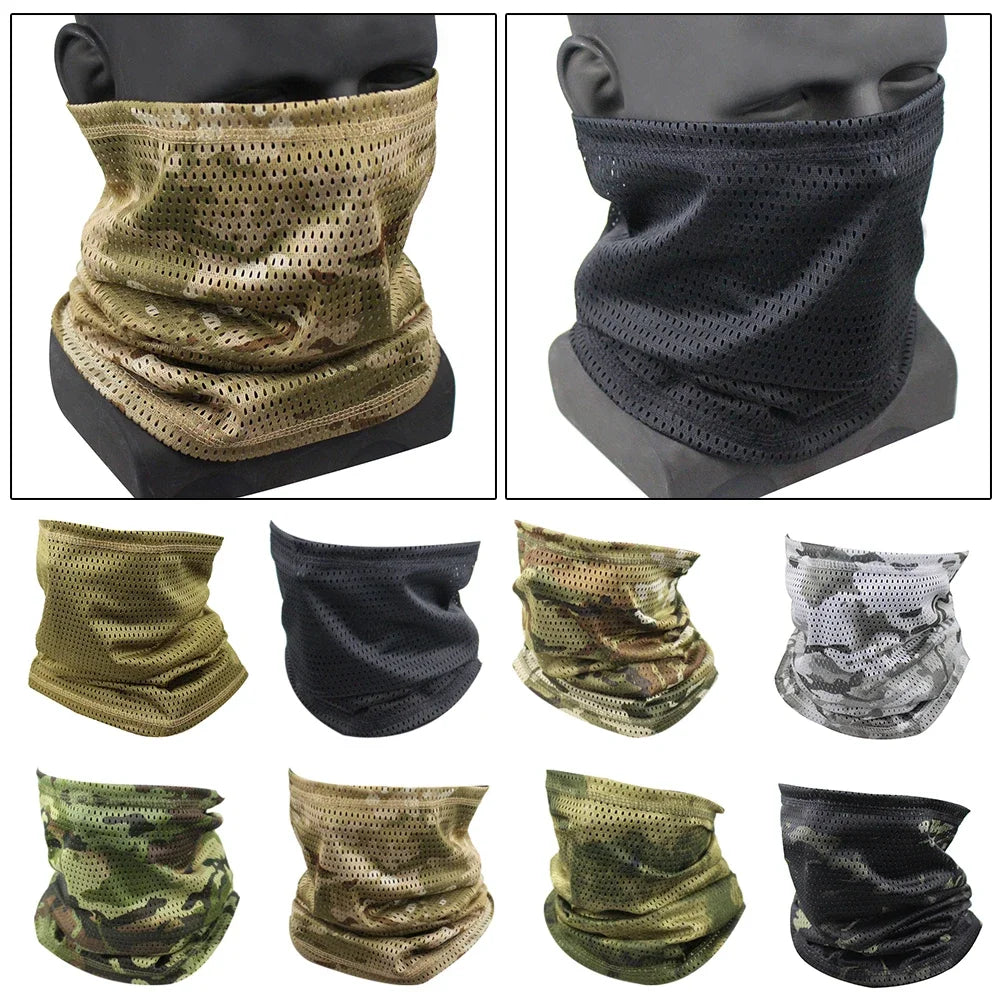 Large Mesh Windproof Neckerchief Camo Mask Neck Gaiter Cover Face Bandana Sun Cool Breathable Cycling Hiking Camping Tube Scarf