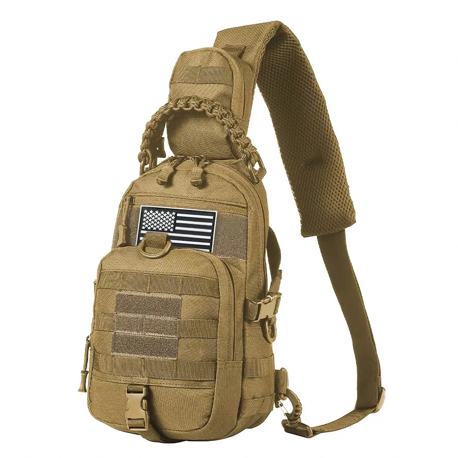 Single shoulder chest bag, widened and thickened shoulder pad, MOLLE system, multi hanging point design, woven handle
