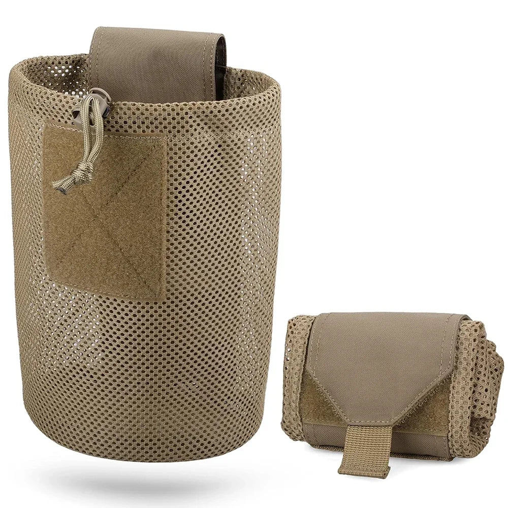 Tactical Molle Dump Pouch Outdoor Roll-Up Drawstring Magazine Utility Folding Waist Bag Mesh Foldable Sport Hunting EDC Pocket