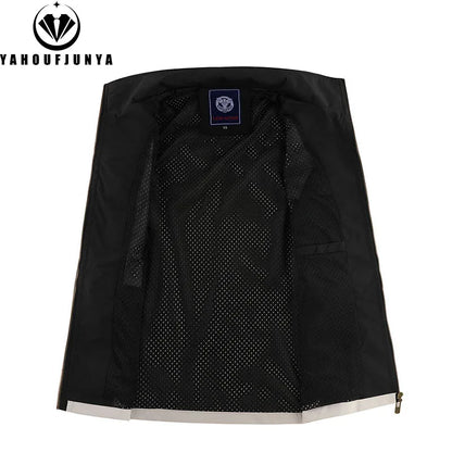 2026 New Summer Men Sleeveless Outdoor Cargo Leisure Lapel Vest Men Pocket Solid Color Fishing Camping Thin Vest Male Waistcoat