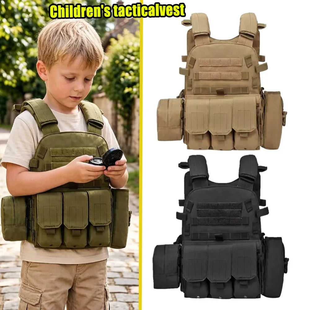 Children Airsoft Paintball Vest Adjustable Tactical Combat Vest For Outdoor CS Game Cosplay Role Play Kids Military Gear