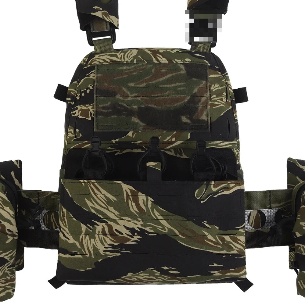 Tactical Vest Ferro Style Plate Carrier V5 FCPC Tiger Stripes with Side Pockets, Triple Magazine Pouch, Roll 1 IFAK Trauma Pouch