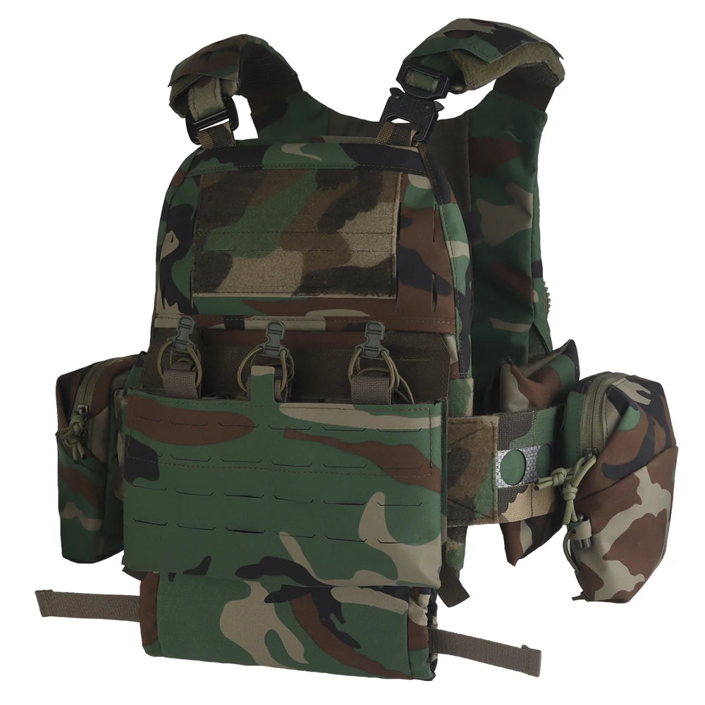 Tactical V5 PC Plate Carrier Set Ferro Style Hunting Plate Carrier Tiger with Elastic Waistband Triple Mag Pouch Airsoft Gear