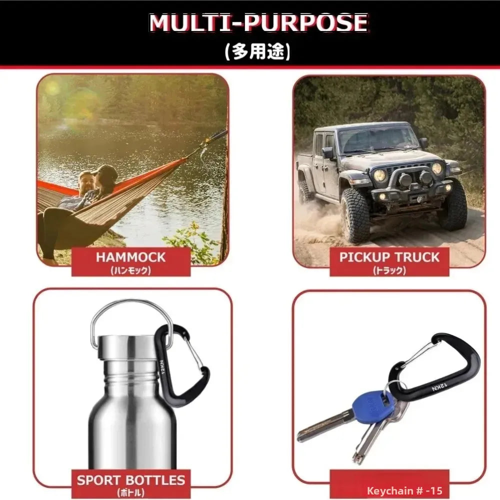4PCS 12kN Carabiners Set D-type Heavy Duty Buckle Hook Outdoor Aluminum Clips For Hammock Camping And Hiking