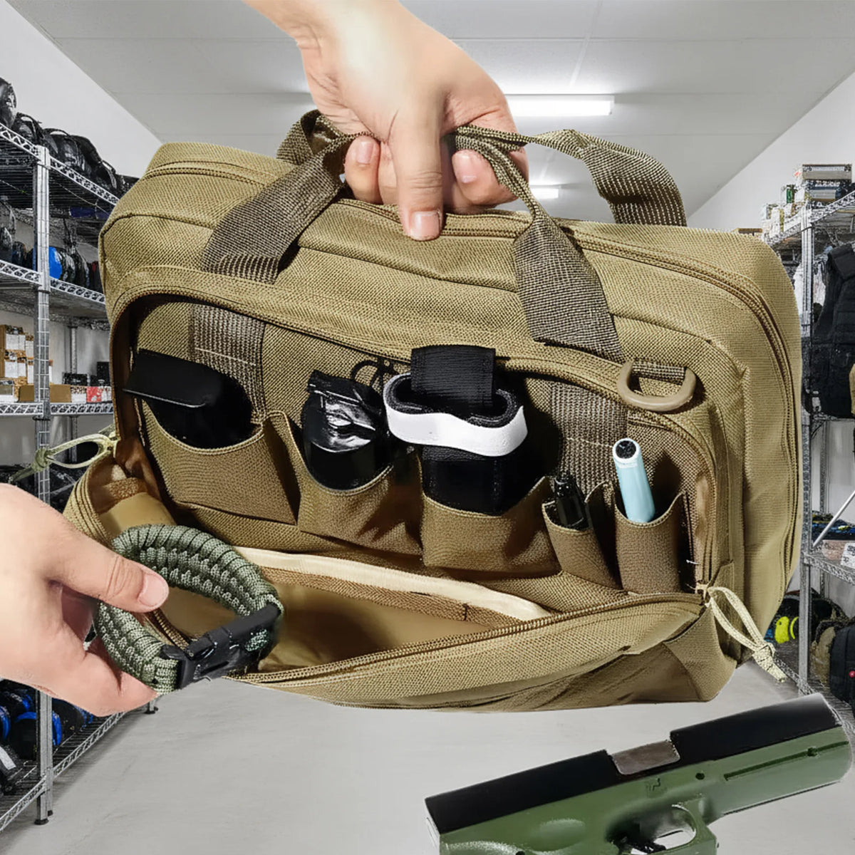 600D Oxford Cloth Handgun Bag Multiple Pockets Range Bag Handbag for Outdoor Hunting Range