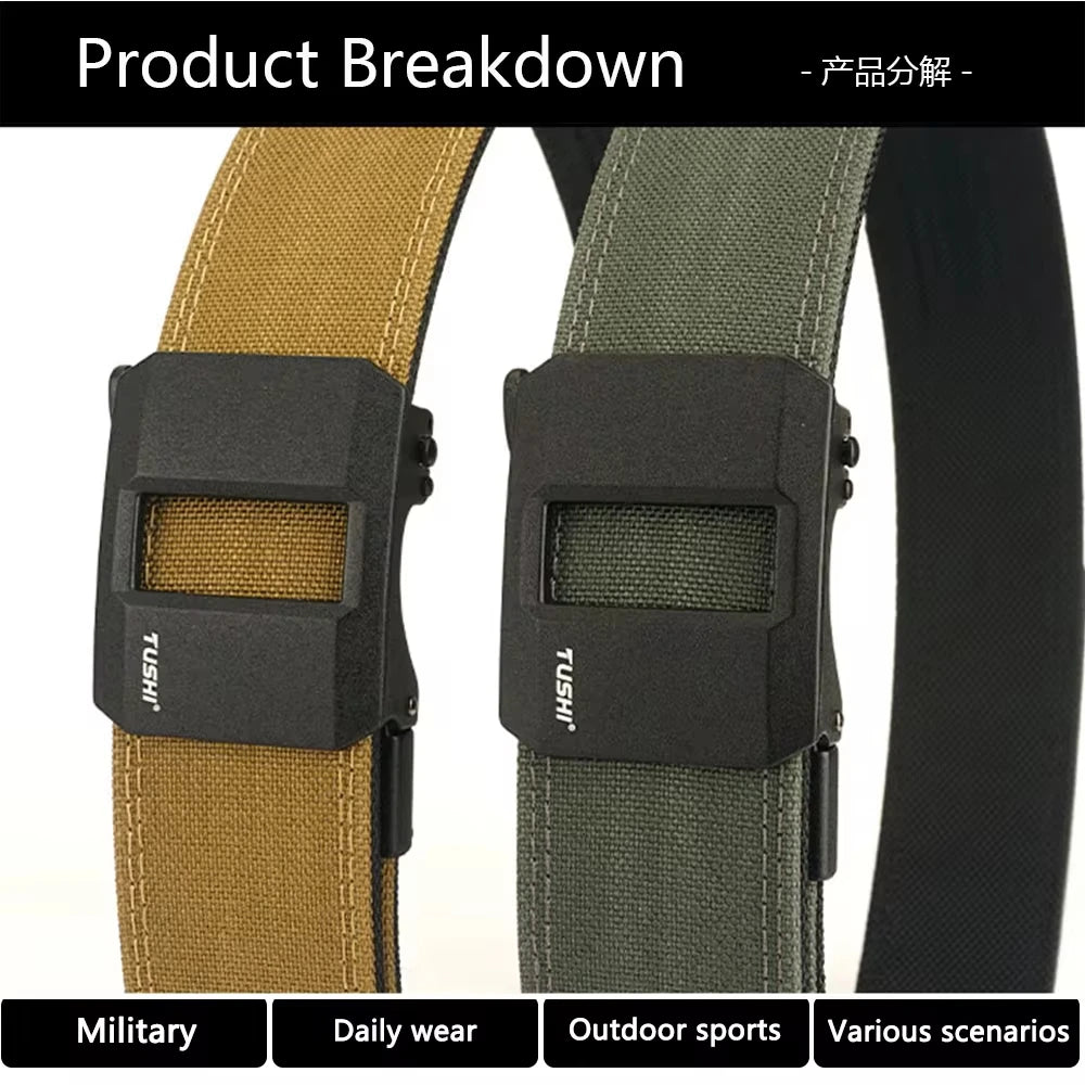 TUSHI Brand 4.3CM Wide Double-layer Reinforced Automatic Buckle Training Quick Hanging Pistol Belt Mens Nylon Outdoor Leisure