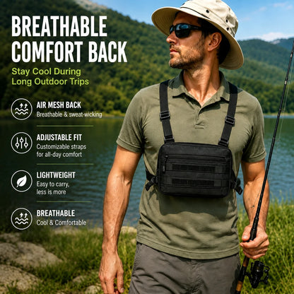 Outdoor Sports Chest Bag Motorcycle Bicycle Cycling Bag , Lightweight Molle Tactical Chest Bag for Running Hiking Fishing Travel