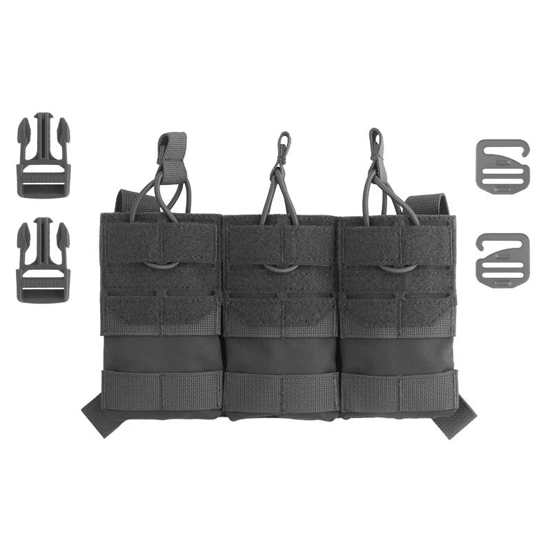 K Style Tactical Triple Magazine Pouch AR15 M4 5.56 Open-Top MAG3 Pouch for Hunting Airsoft Molle Vest Plate Carrier Front Panel