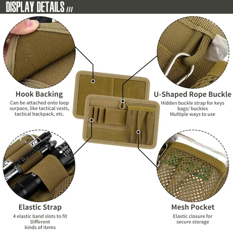 Outdoor EDC Mesh Pouch with Velcro Back Panel, Tactical Mounting Plate for Vest & Backpack Expansion