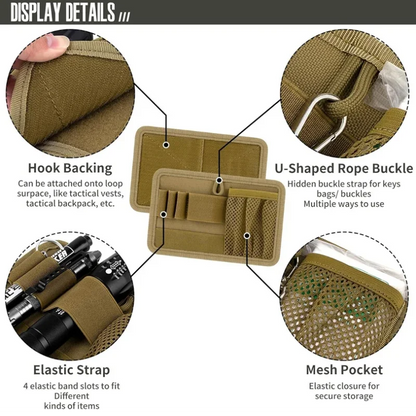 Outdoor EDC Mesh Pouch with Velcro Back Panel, Tactical Mounting Plate for Vest & Backpack Expansion