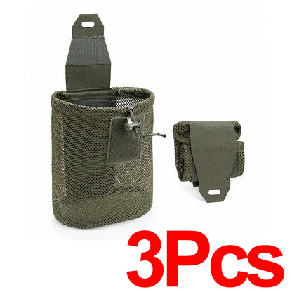 Tactical Foldable Mesh Pouch Dump Bag Waist Mount Drawstring MOLLE Mini Carrier EDC Outdoor Sports Camping Hunting Bags