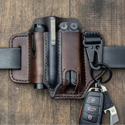 Leather EDC Tool Pouch Outdoor Tactical Flashlight Holder Waist Bag for Camping Hiking Survival