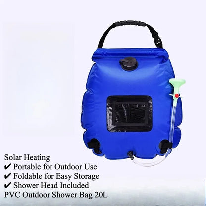 Portable Outdoor Foldable Solar Shower Bag, 20L Camping Water Heating & Storage Bag