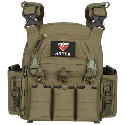 ARTEX Men's Lightweight Tactical Vest Plate Carrier Outdoor Multi-Functional Nylon Laser Cut Quick-Release Molle Airsoft Vest