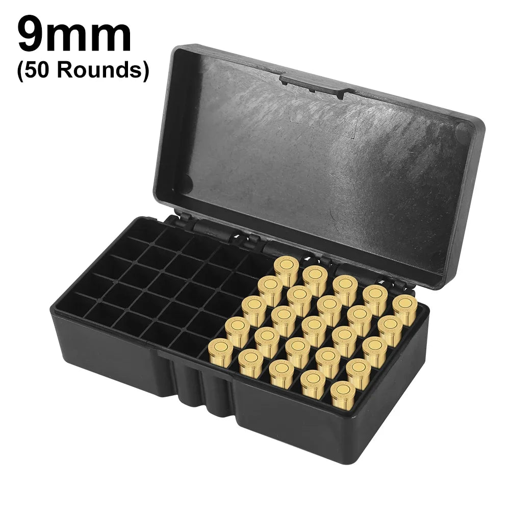 50/100-Round 9mm Pistol Ammo Storage Box 50/100-Grid PP Lockable Case for Shooting Hunting Outdoor Accessories Gift