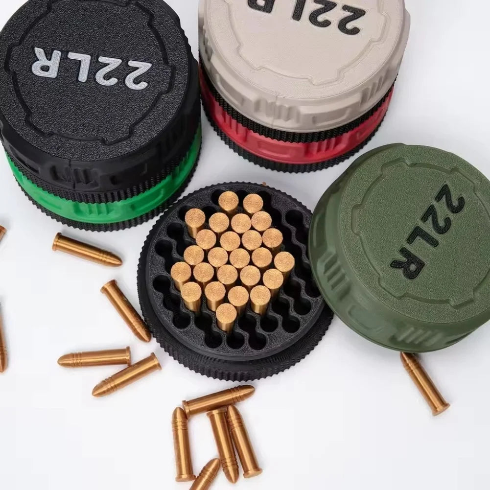 New 22LR Tactical Ammo Box, Pocket-sized, Holds 50 Rounds, with Secure Screw Cap, Durable, Suitable for Small Caliber Ammuniti