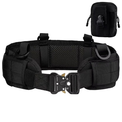 Men's Tactical Padded Belt Adjustable Waist Belt with Pocket for Outdoor Work Combat CS Hunting Paintball