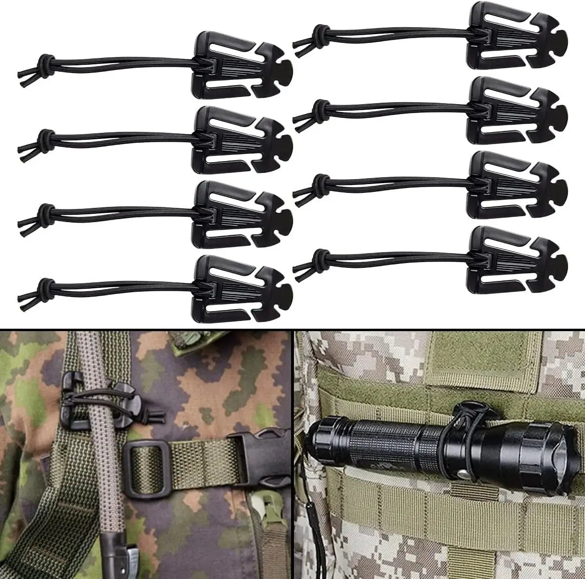 5pcs Outdoor Mountaineering Buckle Molle Backpack Webbing Nylon Hook Elastic Rope Tactical Gear Military Belt Keychain Snap