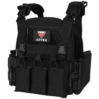 ARTEX Men's Lightweight Tactical Vest Plate Carrier Outdoor Multi-Functional Nylon Laser Cut Quick-Release Molle Airsoft Vest