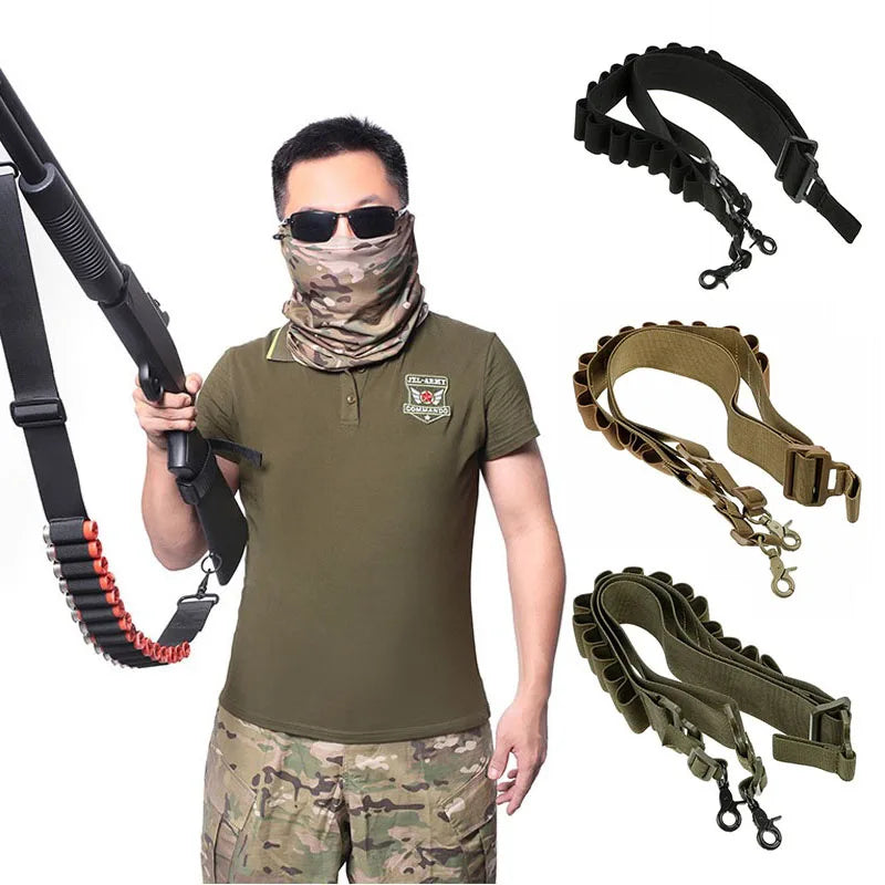 15 Rounds Tactical Shotgun Bullet Belt Multifunctional Tactical Two Point Shooting Gun Sling Outdoor Hunting Accessories