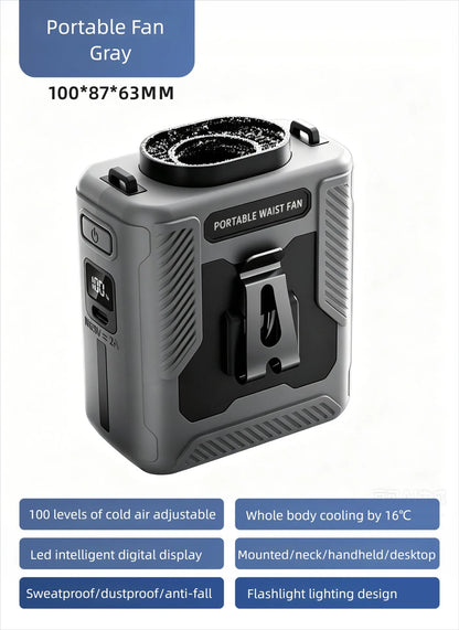 USB Waist & Neck Hanging Cooling Fan Portable Clip Air Cooler Summer Heat Relief Fan for Tactical Outdoor Sports